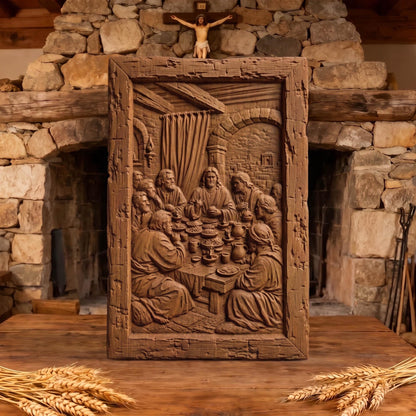 The Last Supper Wooden Carved Handmade Christian Icon  Byzantine Greek Orthodox Home Decor Cretan Holy Carvings