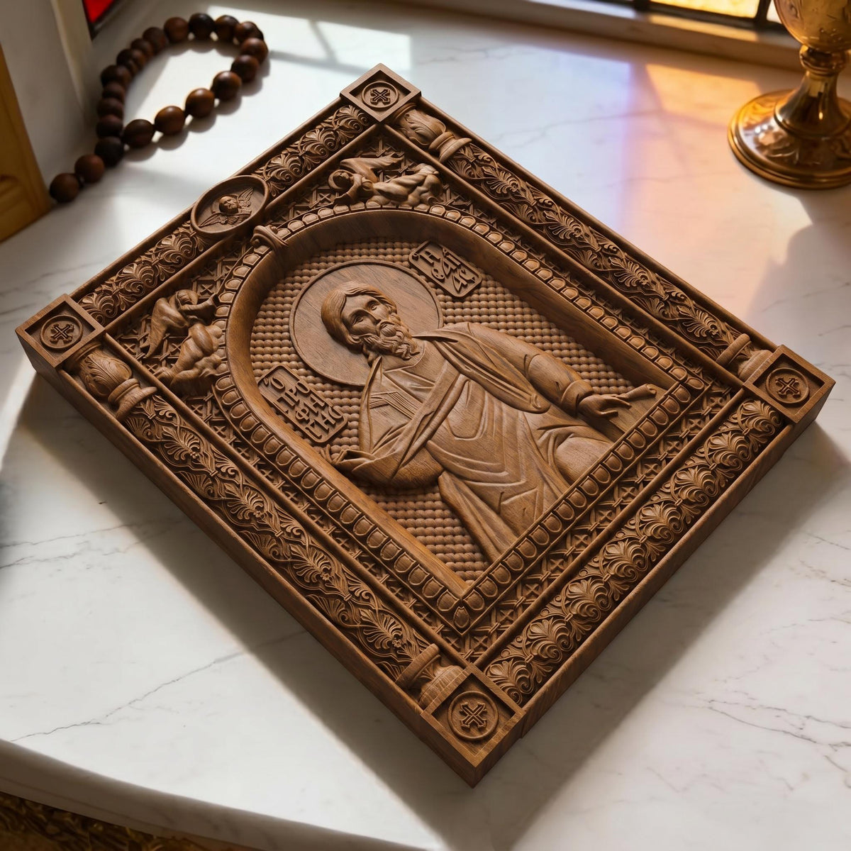 Prophet Isaiah Wooden Carved Handmade Christian Icon | Byzantine Greek Orthodox Home Art Decor