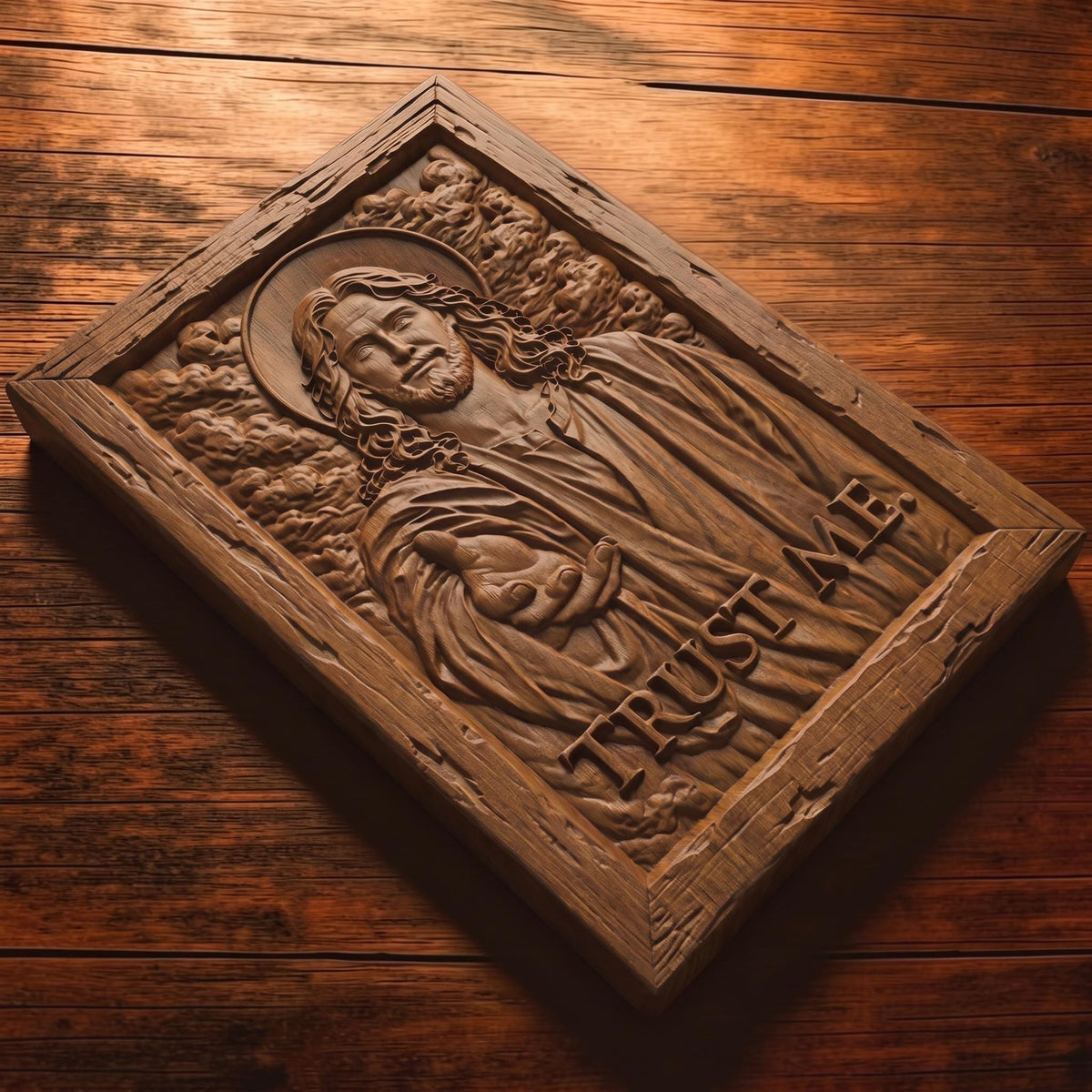Jesus Christ - Trust Me Wooden Carved Handmade Christian Icon  Byzantine Greek Orthodox Home Decor Cretan Holy Carvings