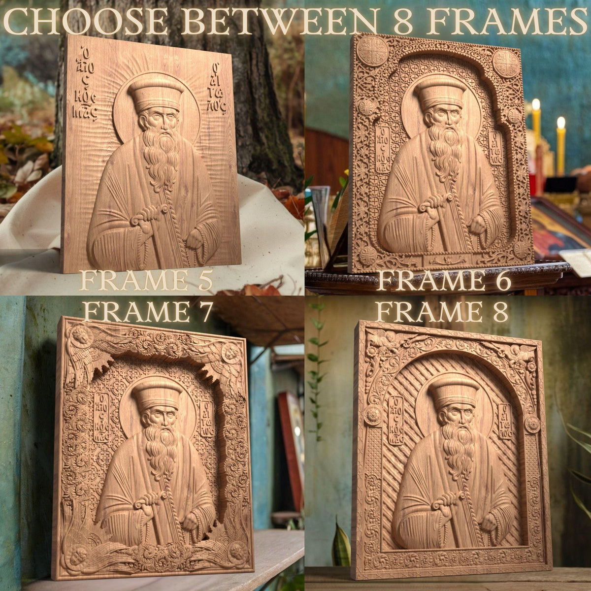 Saint Kosmas the Aetolian Wooden Carved Handmade Christian Icon. Byzantine Greek Orthodox Home Art Decor.