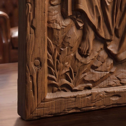 Jesus Christ Protecting Us Against the Wolves Wooden Carved Handmade Christian Icon  Byzantine Greek Orthodox Home Decor Cretan Holy Carvings