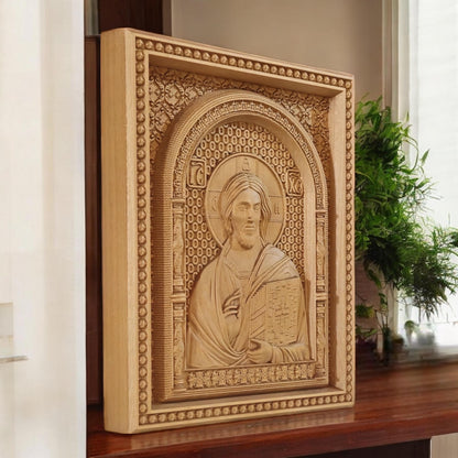 Ιησούς Χριστός Παντοκράτωρ του Σινά Ξυλόγλυπτη Εικόνα.
