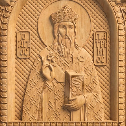Saint Patrick Patron Saint of Ireland Wooden Carved Handmade Christian Icon | Byzantine Greek Orthodox Home Art Decor
