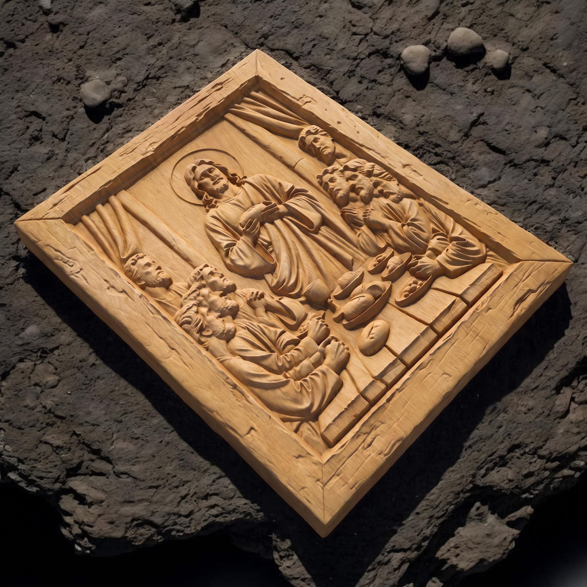 Jesus Christ Blesses the Bread Rustic Frame Wooden Carved Handmade Christian Icon  Byzantine Greek Orthodox Home Decor Cretan Holy Carvings