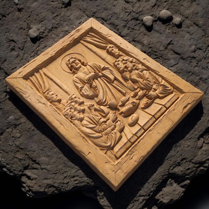 Jesus Christ Blesses the Bread Rustic Frame Wooden Carved Handmade Christian Icon  Byzantine Greek Orthodox Home Decor Cretan Holy Carvings