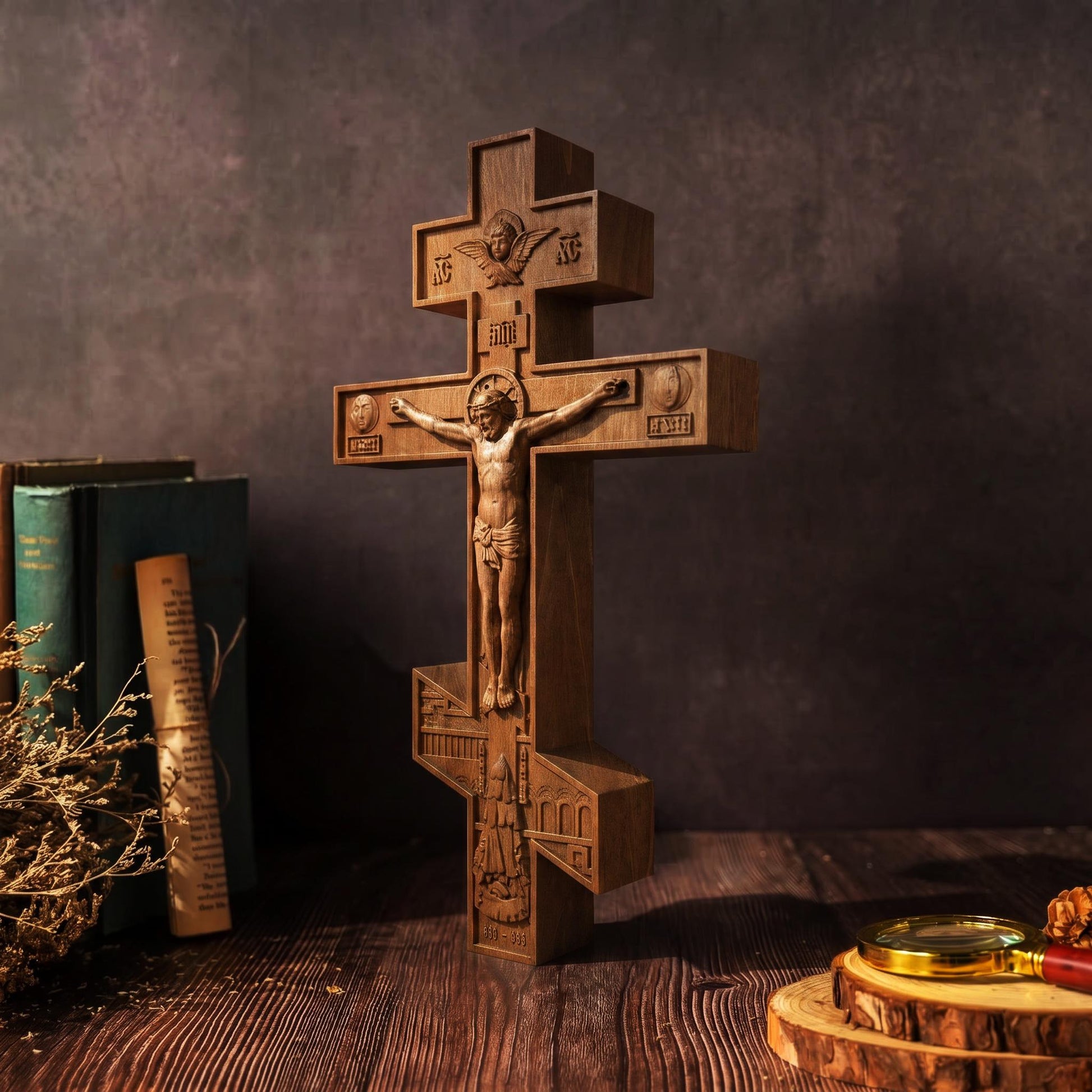 Hand Carved Cross No 6 | Wood Byzantine Greek Christian Wall Art Cretan Holy Carvings