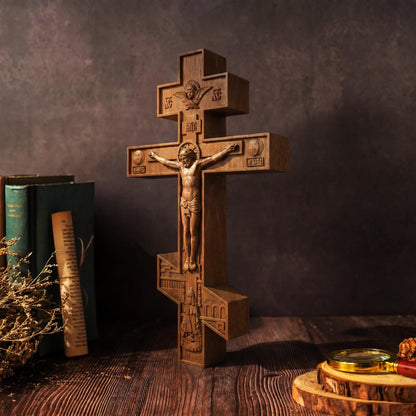 Hand Carved Cross No 6 | Wood Byzantine Greek Christian Wall Art Cretan Holy Carvings