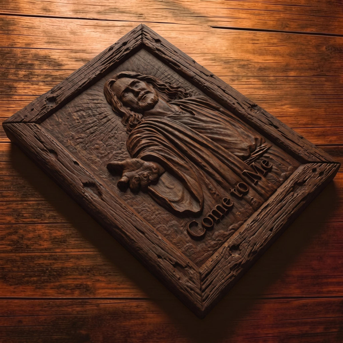 Jesus Christ - Come to Me Wooden Carved Handmade Christian Icon  Byzantine Greek Orthodox Home Decor Cretan Holy Carvings