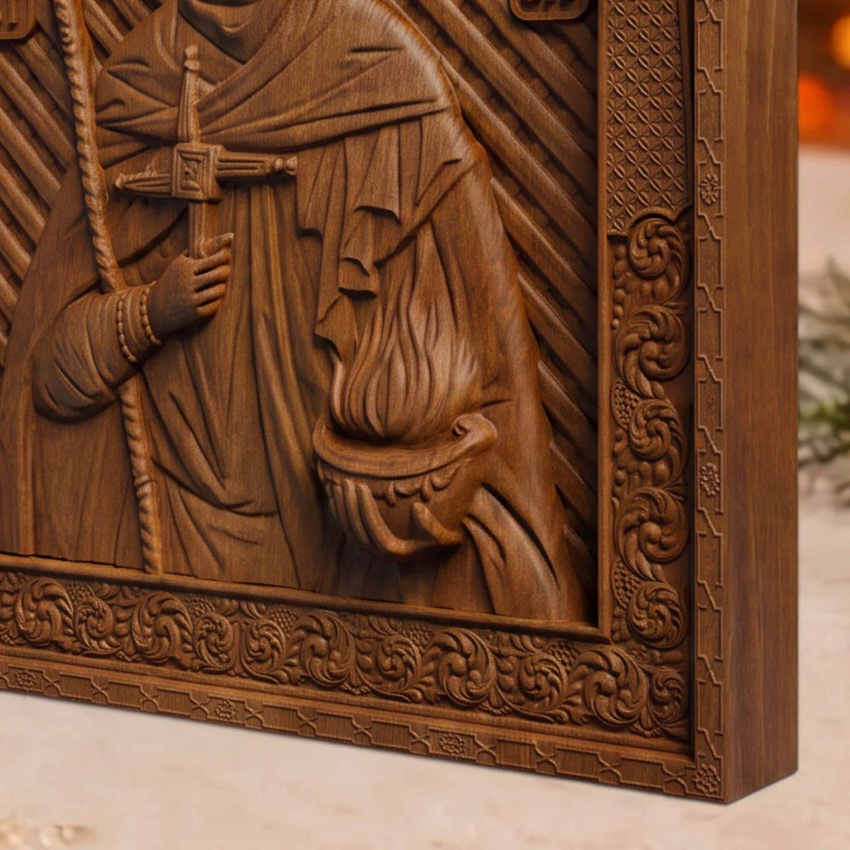Saint Brigid Patron Saint of Poets Wooden Carved Handmade Christian Icon | Byzantine Greek Orthodox Home Art Decor