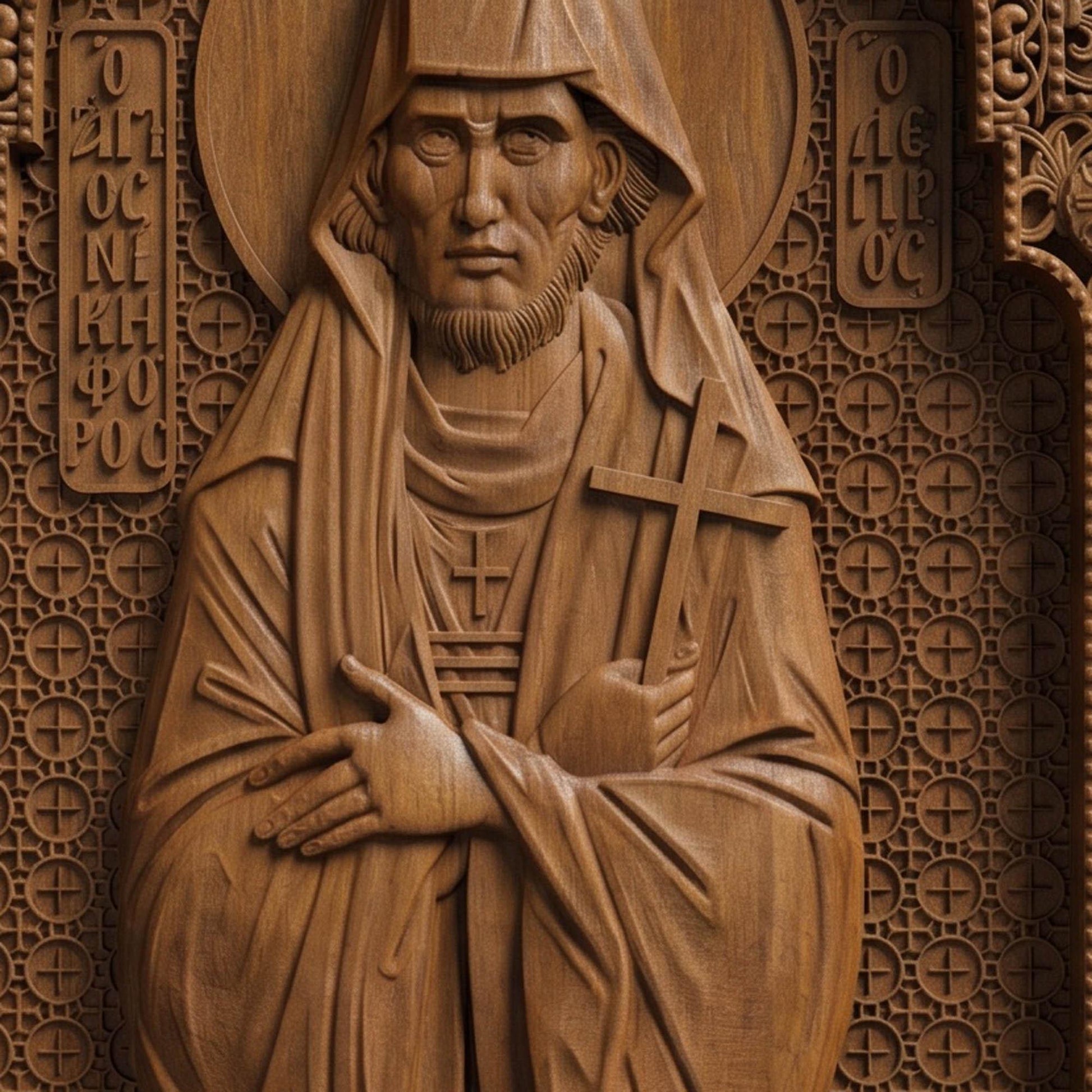 Saint Nikephoros the Leper Patron of Infectious Diseases Wooden Carved Handmade Christian Icon | Byzantine Greek Orthodox Home Art Decor