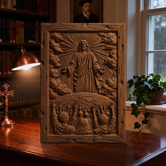 Jesus Blessing the World Wooden Carved Handmade Christian Icon  Byzantine Greek Orthodox Home Decor Cretan Holy Carvings