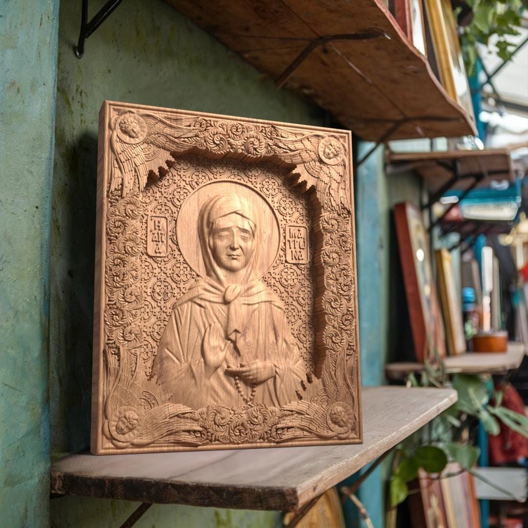 Saint Matrona of Moscow Wooden Carved Handmade Christian Icon. Byzantine Greek Orthodox Home Decor.