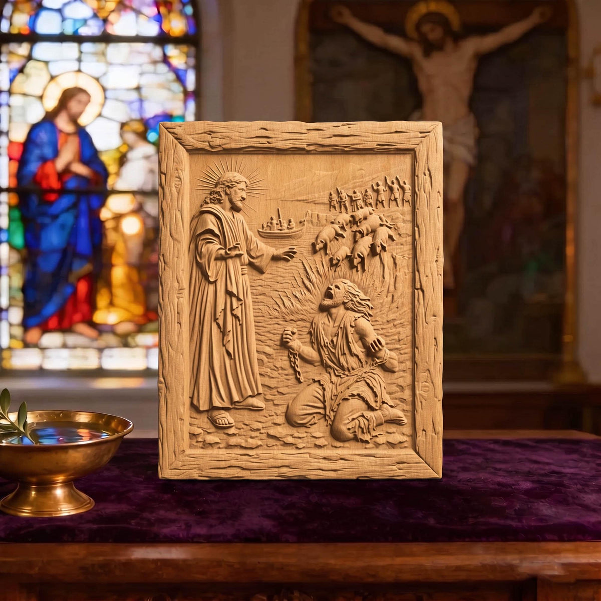 Jesus Heals the Demon-Possessed Man Wooden Carved Handmade Christian Icon  Byzantine Greek Orthodox Home Decor Cretan Holy Carvings