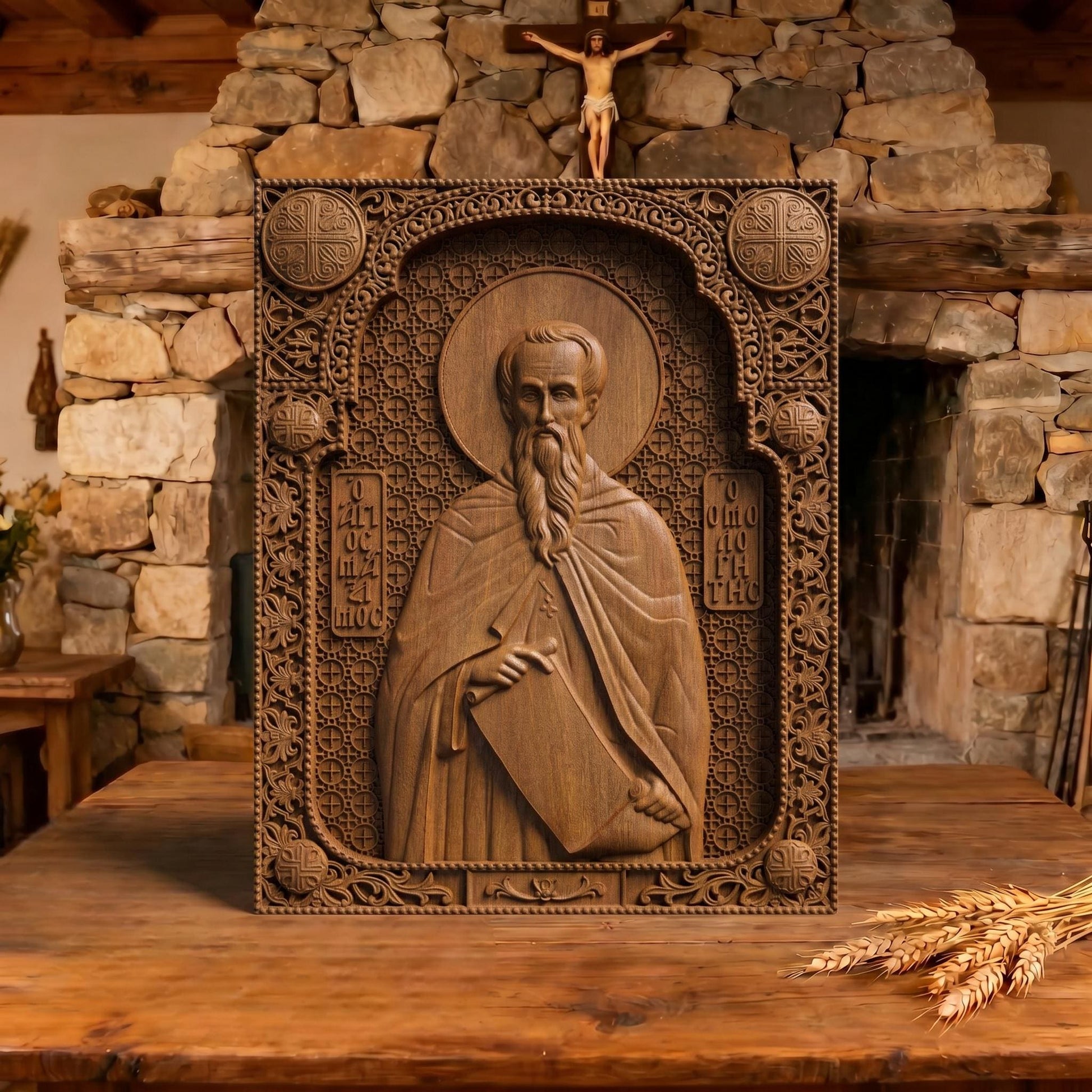 Saint Gregory the Confessor Wooden Carved Handmade Christian Icon | Byzantine Greek Orthodox Home Art Decor