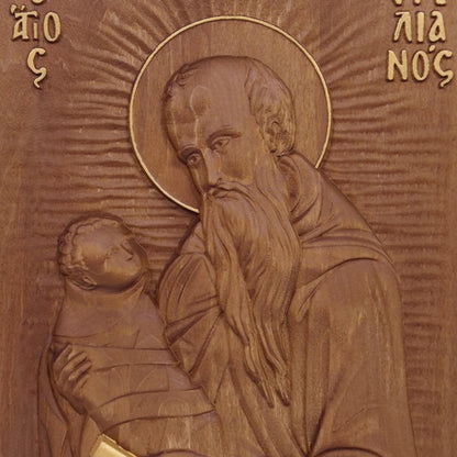Saint Stylianos Wooden Carved Handmade Christian Icon. Byzantine Greek Orthodox Home Art Decor.