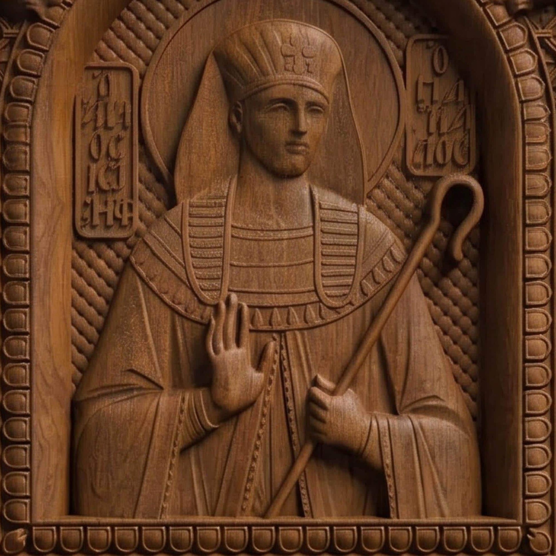 Patriarch Joseph Wooden Carved Handmade Christian Icon | Byzantine Greek Orthodox Home Art Decor