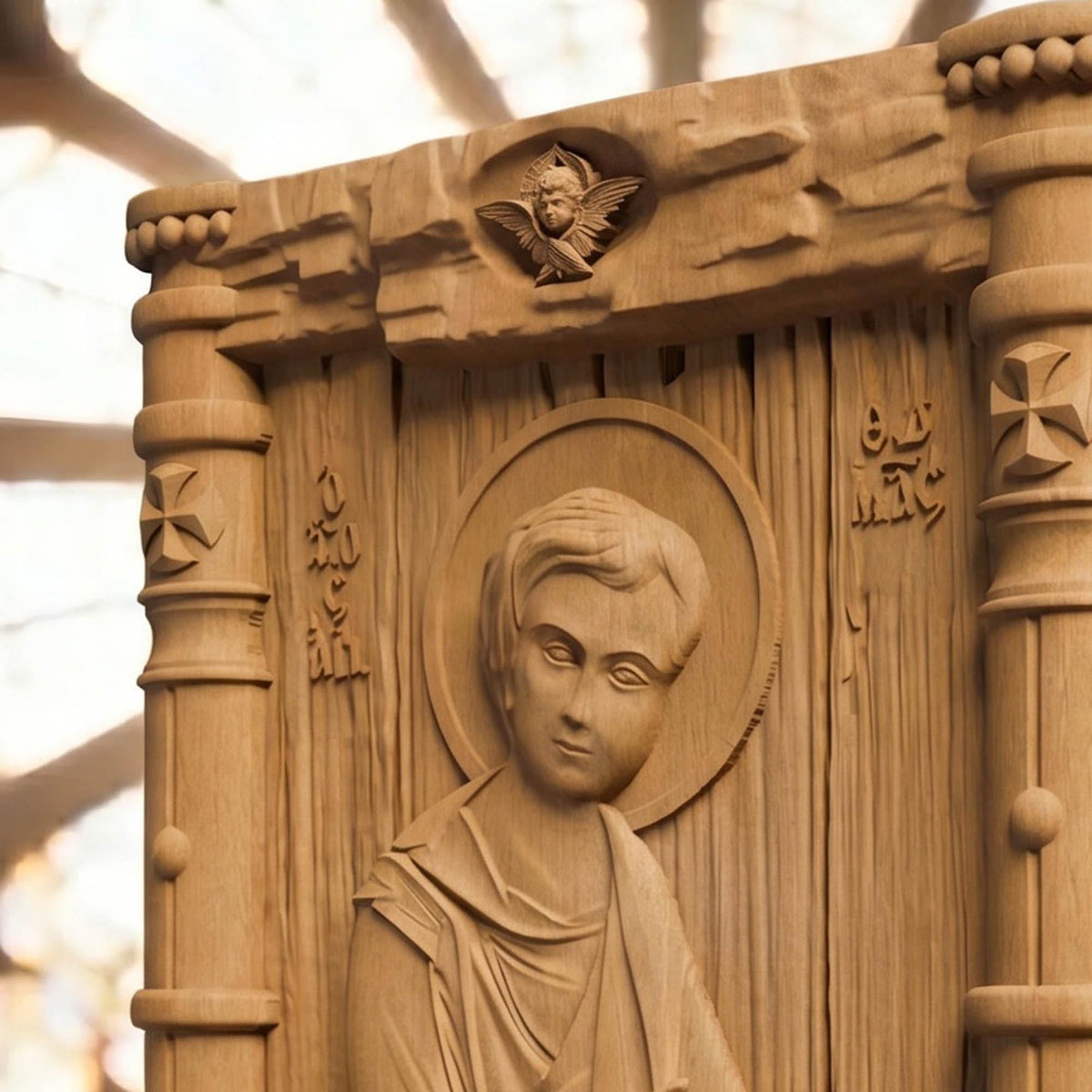 Saint Thomas the Apostle Wooden Carved Handmade Christian Icon Patron Saint of Architects and Builders Cretan Holy Carvings