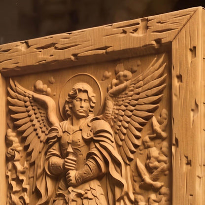 Archangel Michael Wooden Carved Handmade Christian Icon  Byzantine Greek Orthodox Home Decor Cretan Holy Carvings