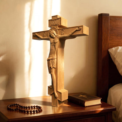 Hand Carved Cross No 4 | Wood Byzantine Greek Christian Wall Art Cretan Holy Carvings