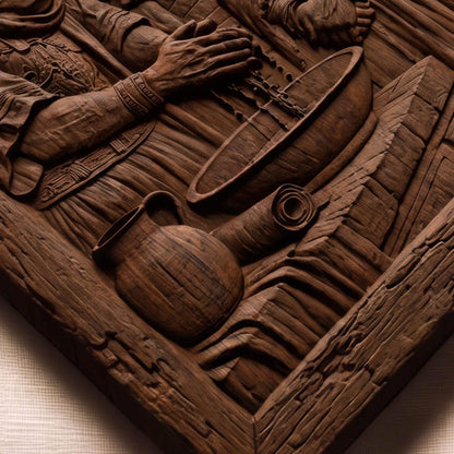 Pilate Washes his Hands of the Blood of Jesus Christ Wooden Carved Handmade Christian Icon  Byzantine Greek Orthodox Home Decor Cretan Holy Carvings