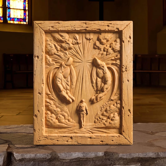 Jesus Christ Protecting at Every Step Wooden Carved Handmade Christian Icon  Byzantine Greek Orthodox Home Art Decor Cretan Holy Carvings