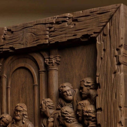 The Last Supper 6 Wooden Carved Handmade Christian Icon  Byzantine Greek Orthodox Home Decor Cretan Holy Carvings