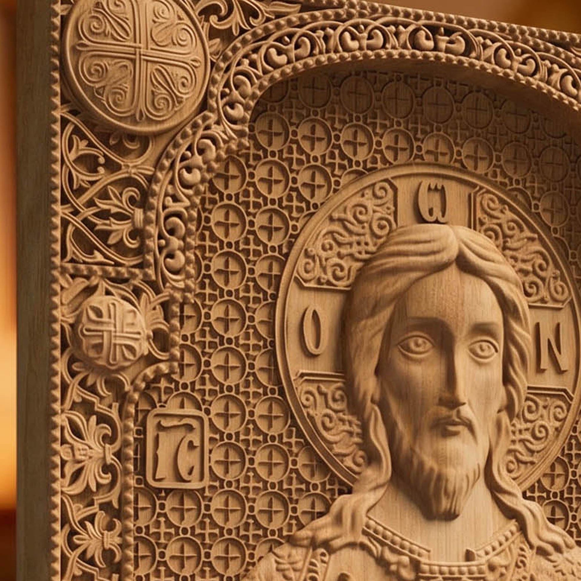 Jesus Christ Wooden Carved Handmade Christian Icon Left Side Natural Wood Color Cretan Holy Carvings (2)