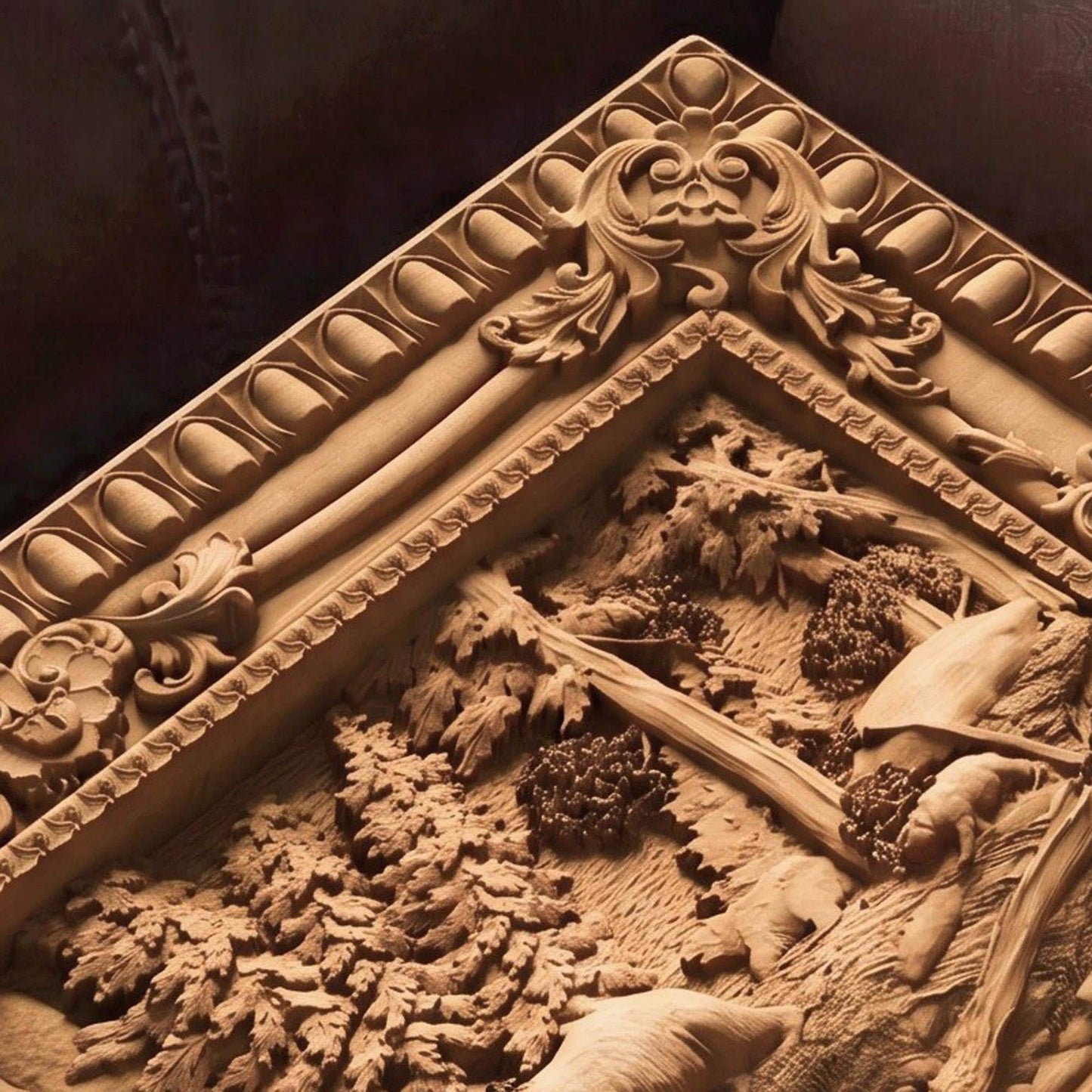 Bear in the Forest Framed Bas Relief | Wooden Bear Carving | Sculptural Gift Idea