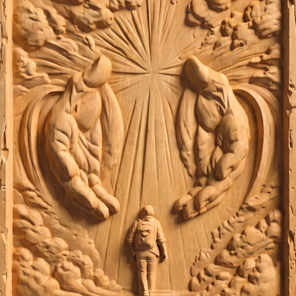 Jesus Christ Protecting at Every Step Wooden Carved Handmade Christian Icon  Byzantine Greek Orthodox Home Art Decor Cretan Holy Carvings