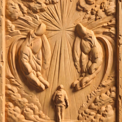 Jesus Christ Protecting at Every Step Wooden Carved Handmade Christian Icon  Byzantine Greek Orthodox Home Art Decor Cretan Holy Carvings
