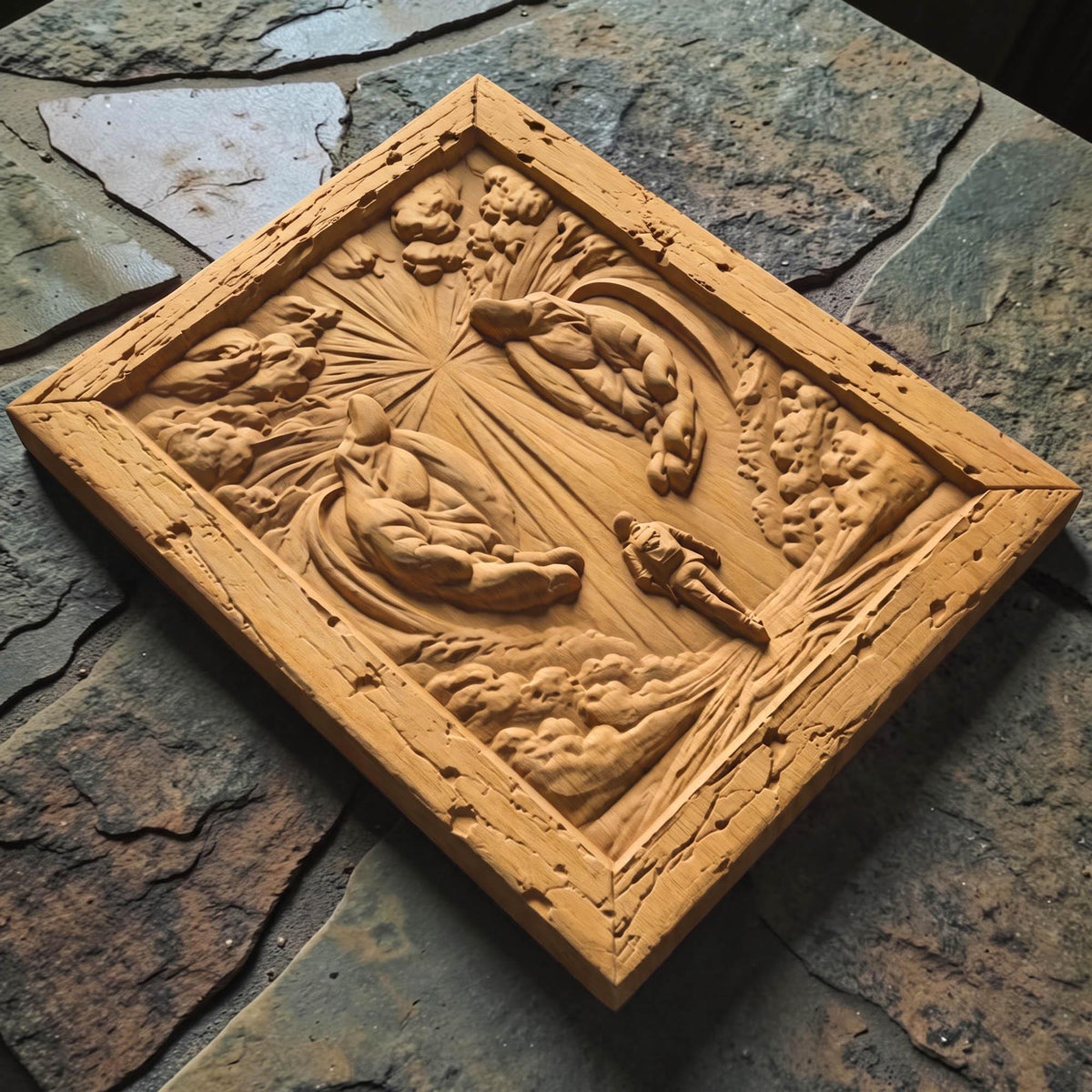 Jesus Christ Protecting at Every Step Wooden Carved Handmade Christian Icon  Byzantine Greek Orthodox Home Art Decor Cretan Holy Carvings