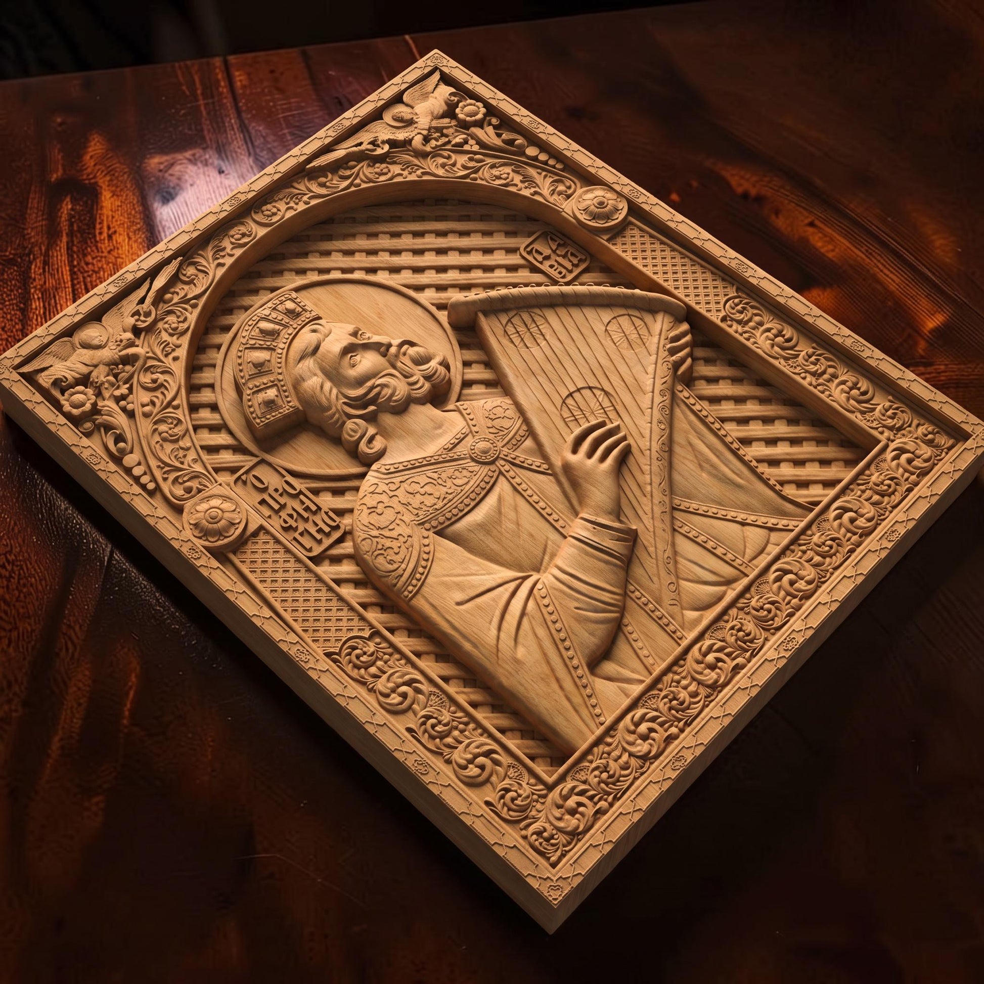 Prophet King David Wooden Carved Handmade Christian Icon | Byzantine Greek Orthodox Home Art Decor
