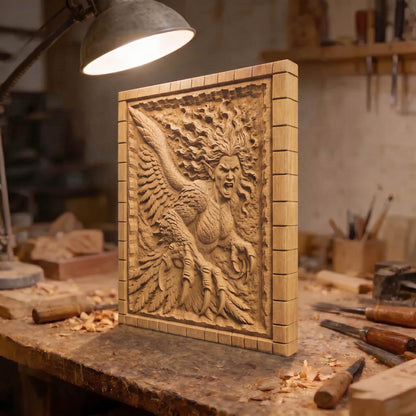 Harpy from Ancient Greek Mythology 3D Wooden Bas Relief Panel Art Sculptural Gift Idea Cretan Holy Carvings
