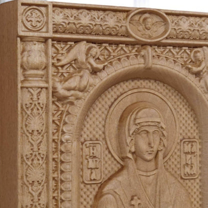 Saint Marina Wooden Carved Handmade Christian Icon. Byzantine Greek Orthodox Home Art Decor.