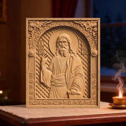 Prophet Jeremiah Wooden Carved Handmade Christian Icon | Byzantine Greek Orthodox Home Art Decor