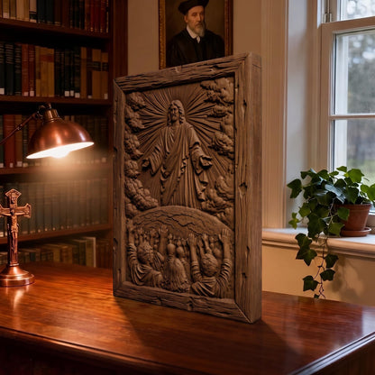 Jesus Blessing the World Wooden Carved Handmade Christian Icon  Byzantine Greek Orthodox Home Decor Cretan Holy Carvings