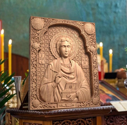 Άγιος Παντελεήμονας Ξυλόγλυπτη Εικόνα.