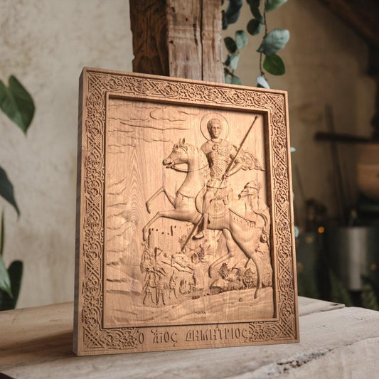 Άγιος Δημήτριος Θεσσαλονίκης Ξυλόγλυπτη Εικόνα.
