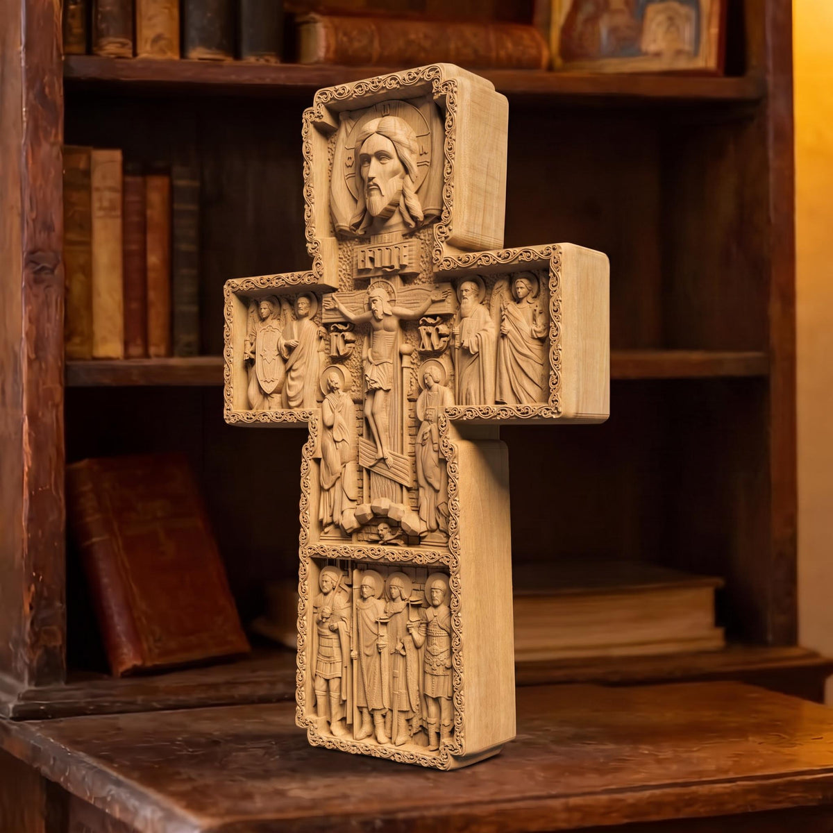 Hand Carved Cross No 15 | Wood Byzantine Greek Christian Wall Art Cretan Holy Carvings