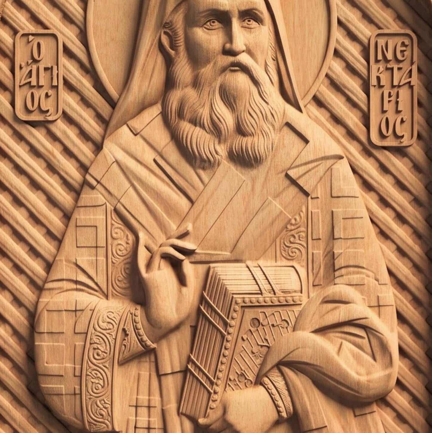 Saint Nectarios of Aegina Wooden Carved Handmade Christian Icon | Byzantine Greek Orthodox Home Art Decor