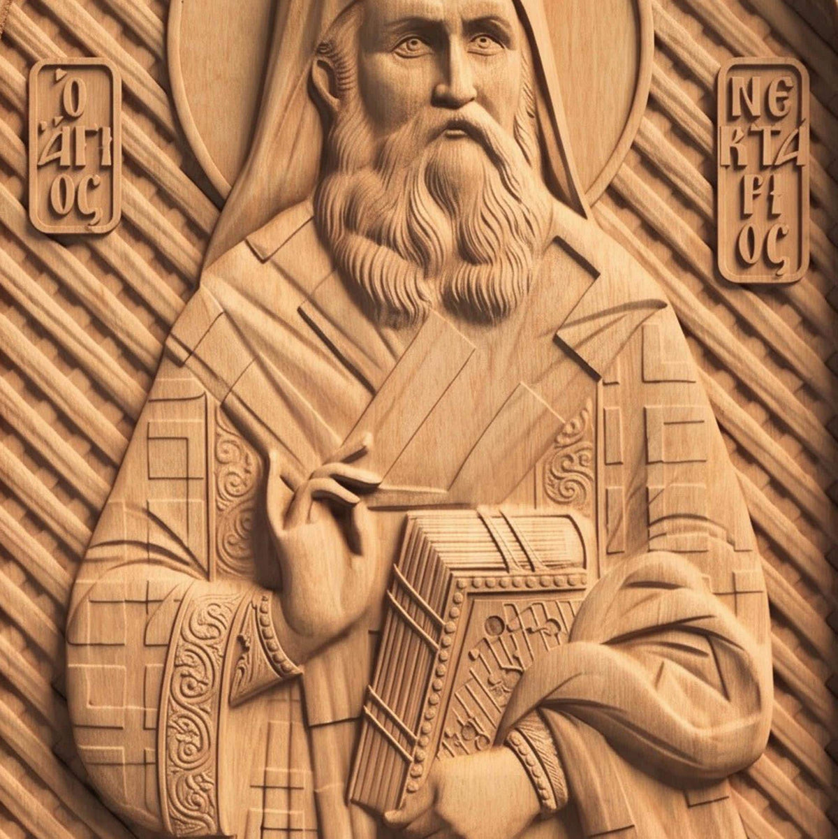 Saint Nectarios of Aegina Wooden Carved Handmade Christian Icon | Byzantine Greek Orthodox Home Art Decor