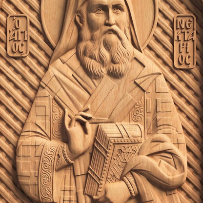 Saint Nectarios of Aegina Wooden Carved Handmade Christian Icon | Byzantine Greek Orthodox Home Art Decor
