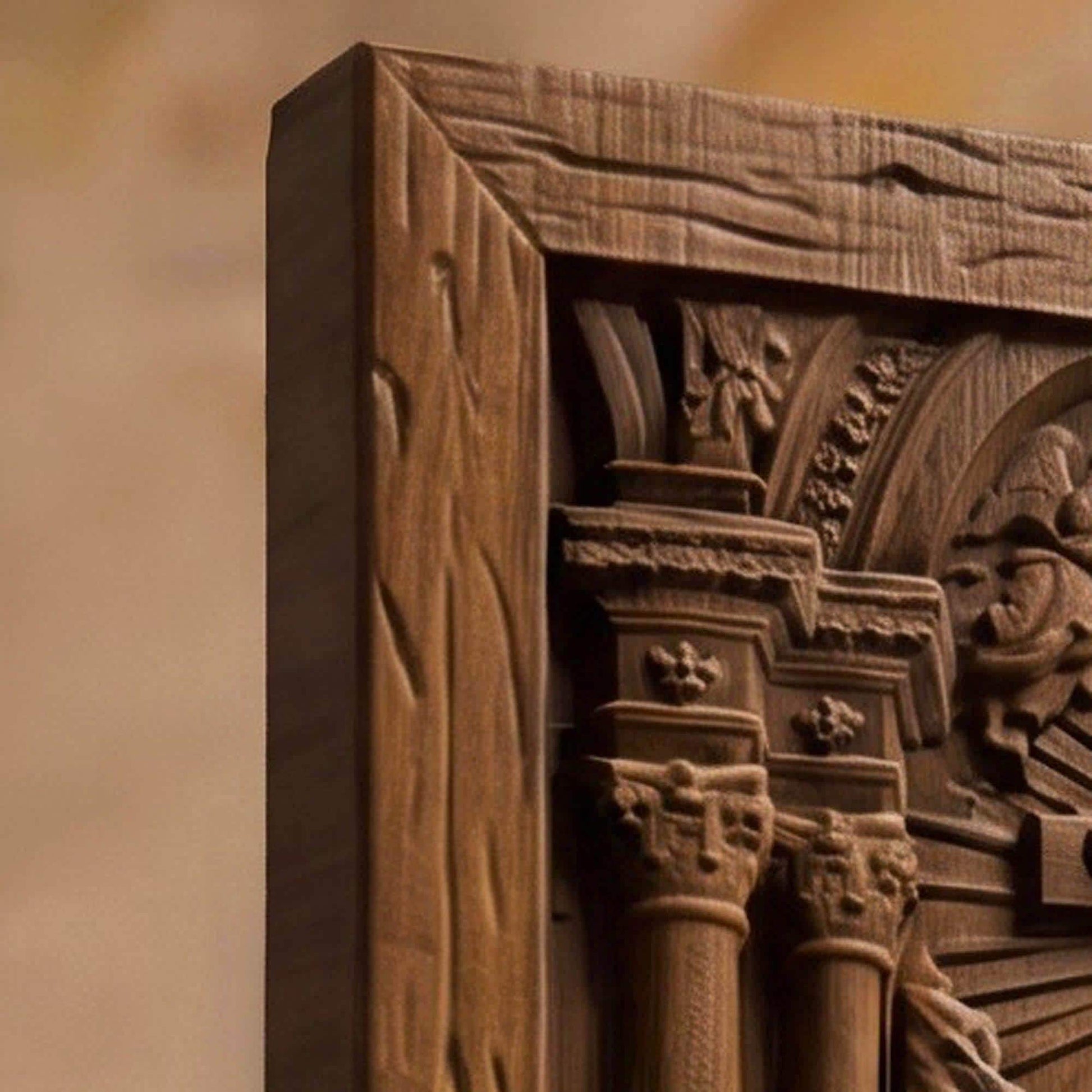 Praying in Church to Jesus Christ Wooden Carved Handmade Christian Icon  Byzantine Greek Orthodox Home Decor Cretan Holy Carvings