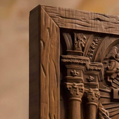Praying in Church to Jesus Christ Wooden Carved Handmade Christian Icon  Byzantine Greek Orthodox Home Decor Cretan Holy Carvings