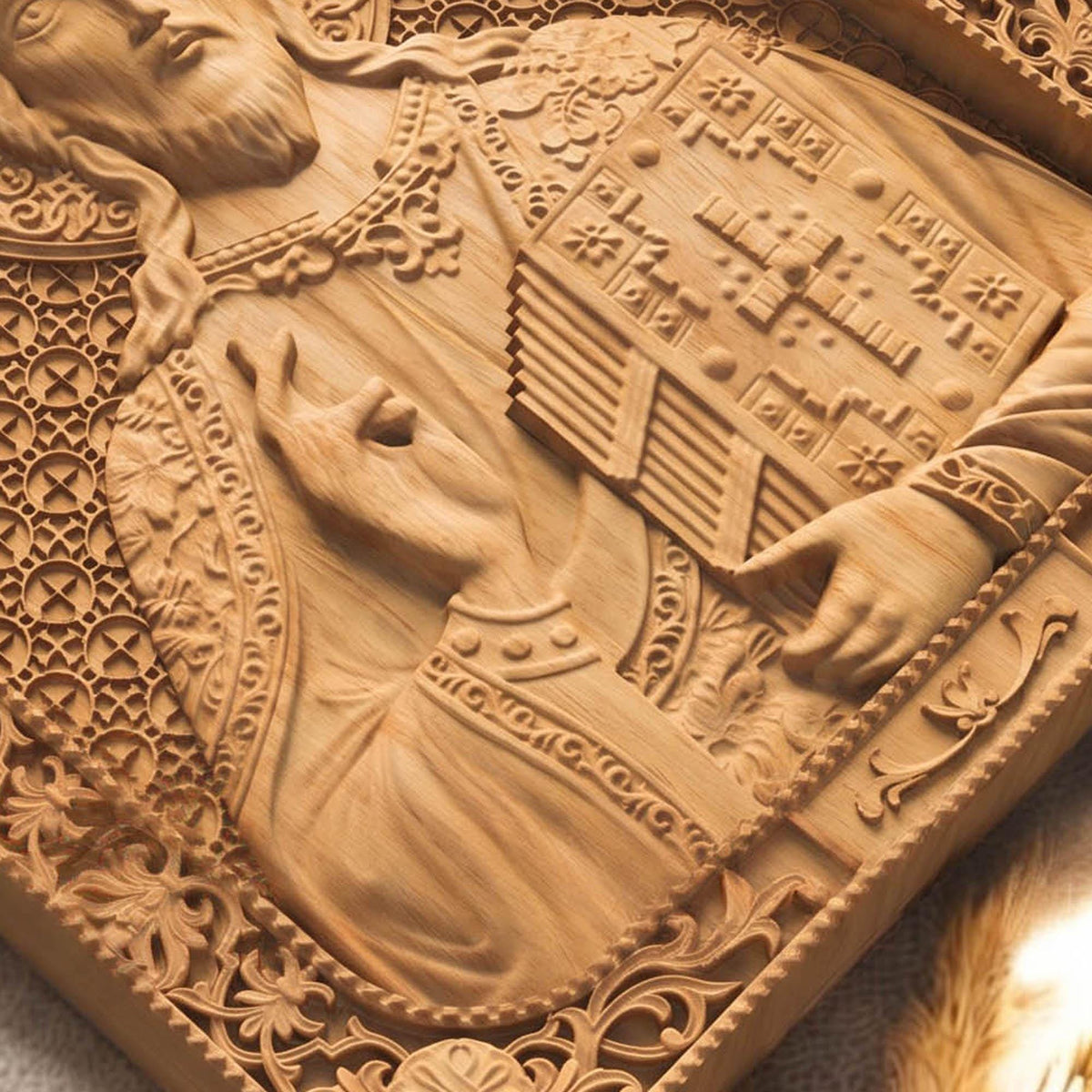 Jesus Christ Wooden Carved Handmade Christian Icon Flat Side Natural Wood Color Cretan Holy Carvings (2)
