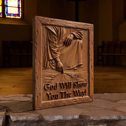 God Will Show You The Way Wooden Carved Handmade Christian Icon  Byzantine Greek Orthodox Home Art Decor Cretan Holy Carvings