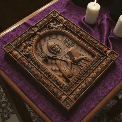 Saint Benedict Patron Saint of Europe Wooden Carved Handmade Christian Icon | Byzantine Greek Orthodox Home Art Decor