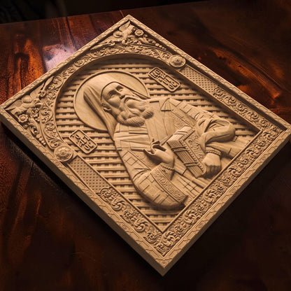 Saint Nectarios of Aegina Wooden Carved Handmade Christian Icon | Byzantine Greek Orthodox Home Art Decor