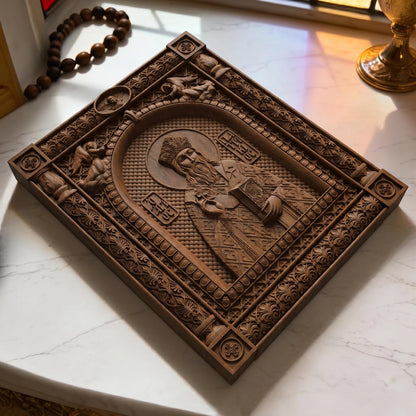 Saint Patrick Patron Saint of Ireland Wooden Carved Handmade Christian Icon | Byzantine Greek Orthodox Home Art Decor