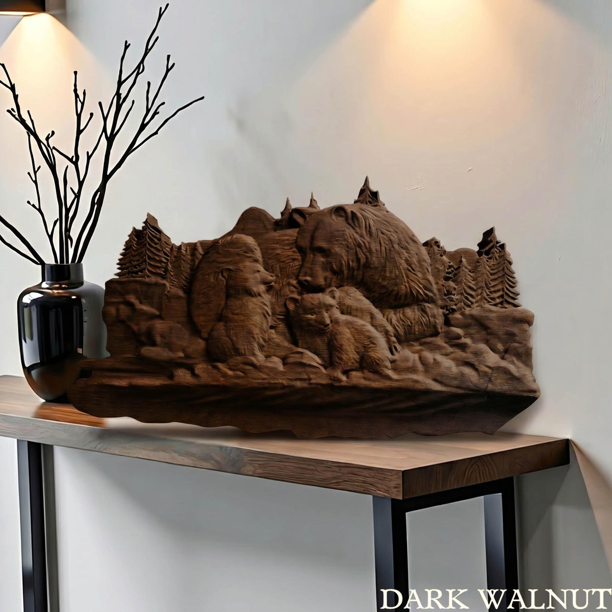 Bear Family Framed Bas Relief | Wooden Bear Carving | Sculptural Gift Idea